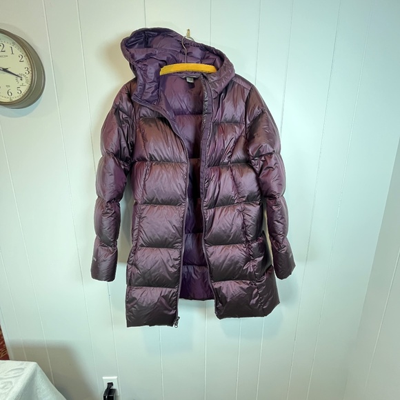 Eddie Bauer Luna Peak Down Puffer Parka Jacket Coat w/ Hood Eggplant Plum sz M - Picture 7 of 16